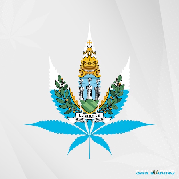 Flaga San Marino W Kształcie Liścia Marihuany. Koncepcja Legalizacji Konopi Indyjskich W San Marino.