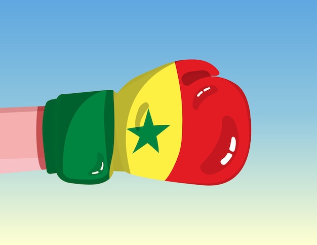 Flaga Senegalu Na Rękawicy Bokserskiej Konfrontacja Między Krajami O Sile Konkurencyjnej