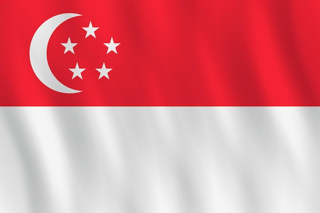 Flaga Singapuru z efektem falowania, oficjalna proporcja.