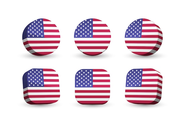 Flaga Stanów Zjednoczonych Ameryki Ilustracja Wektora 3d Przycisk Flaga Usa Samodzielnie Na Białym Tle