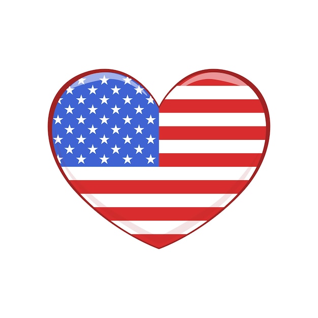Flaga Stanów Zjednoczonych Ameryki w kształcie serca, godło USA wektor ilustracja na białym tle.