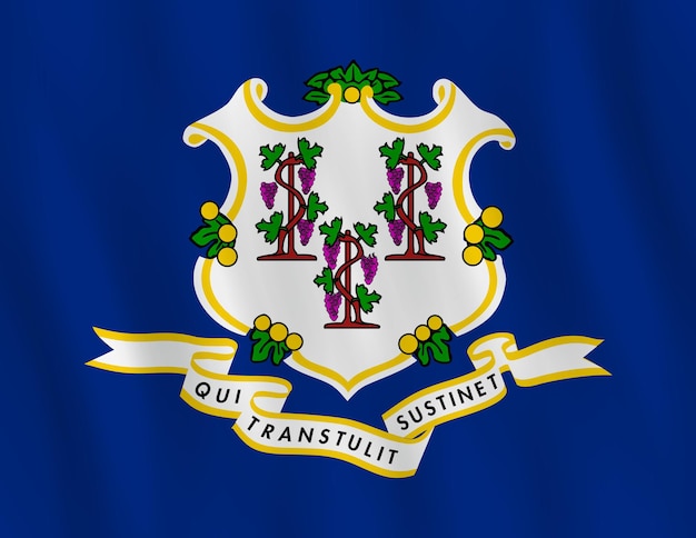 Flaga stanu Connecticut USA z efektem falowania, oficjalne proporcje.
