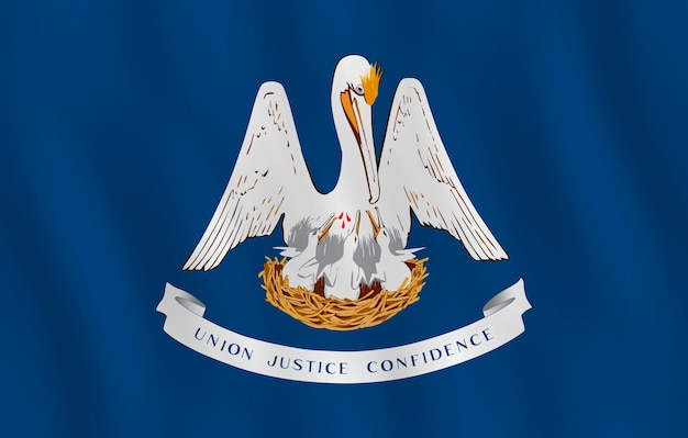 Flaga stanu Luizjana USA z efektem falowania, oficjalne proporcje.