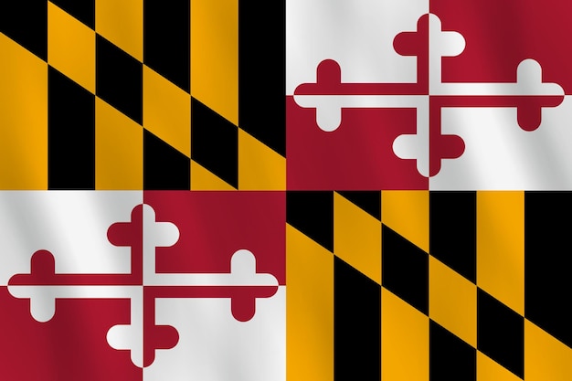 Flaga stanu Maryland z efektem falowania, oficjalne proporcje.