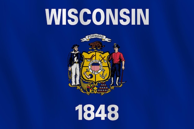 Plik wektorowy flaga stanu wisconsin usa z efektem falowania, oficjalne proporcje.