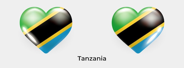 Flaga Tanzanii błyszczący realistyczny serce ikona ilustracja wektorowa