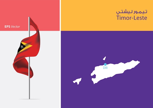 Flaga Timoru Wschodniego Na Białym Tle Z Mapą