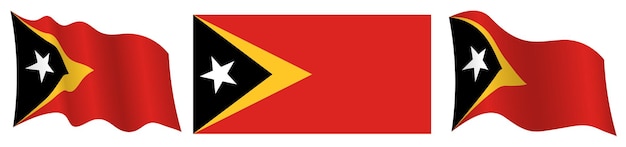 Plik wektorowy flaga timoru wschodniego w pozycji statycznej i w ruchu trzepocząca na wietrze w dokładnych kolorach i rozmiarach o