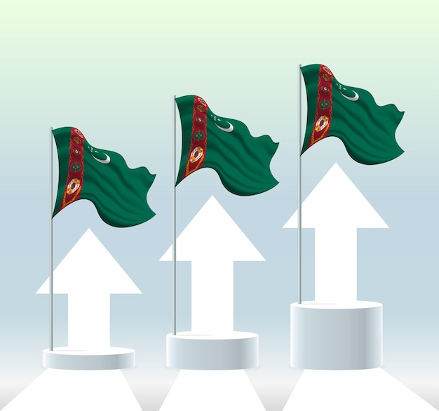 Flaga Turkmenistanu Kraj Jest W Trendzie Wzrostowym Falujący Maszt Flagowy W Nowoczesnych Pastelowych Kolorach