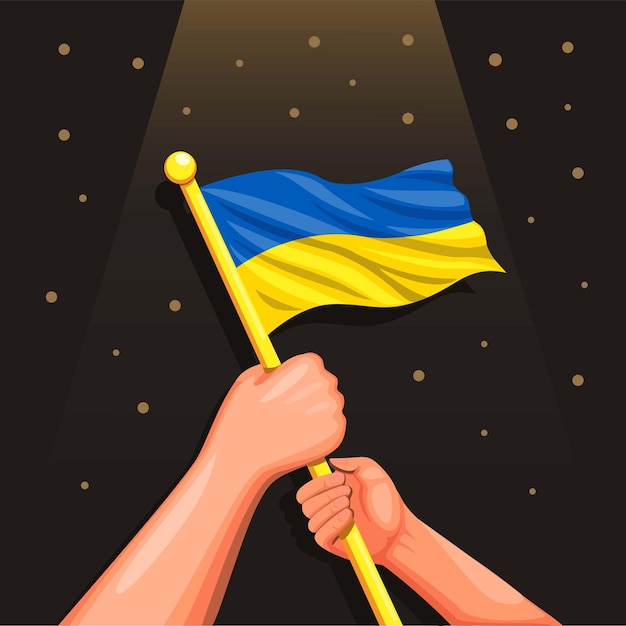 Flaga Ukrainy Z Symbolem Ręki Na Dzień Niepodległości Lub Ilustracja Narodowości Kampanii Ludzi Vecto