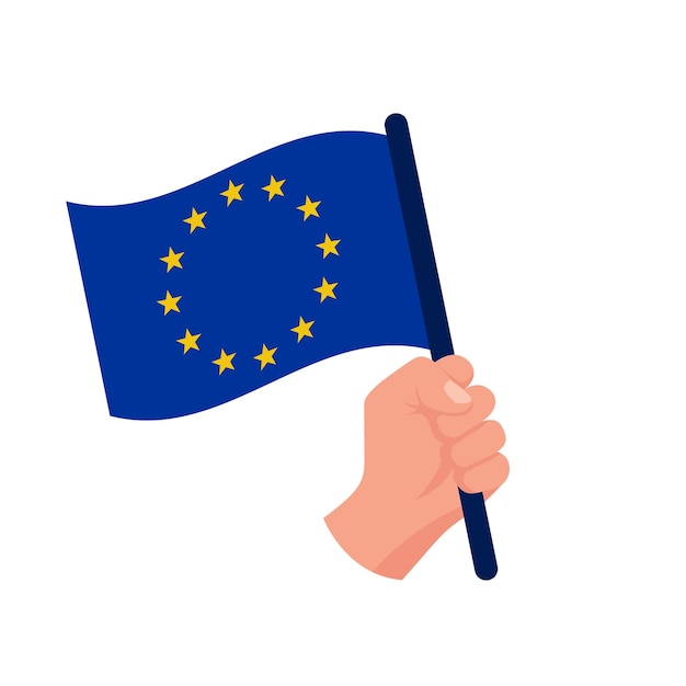 Flaga Unii Europejskiej trzymając w ręku Vector flat