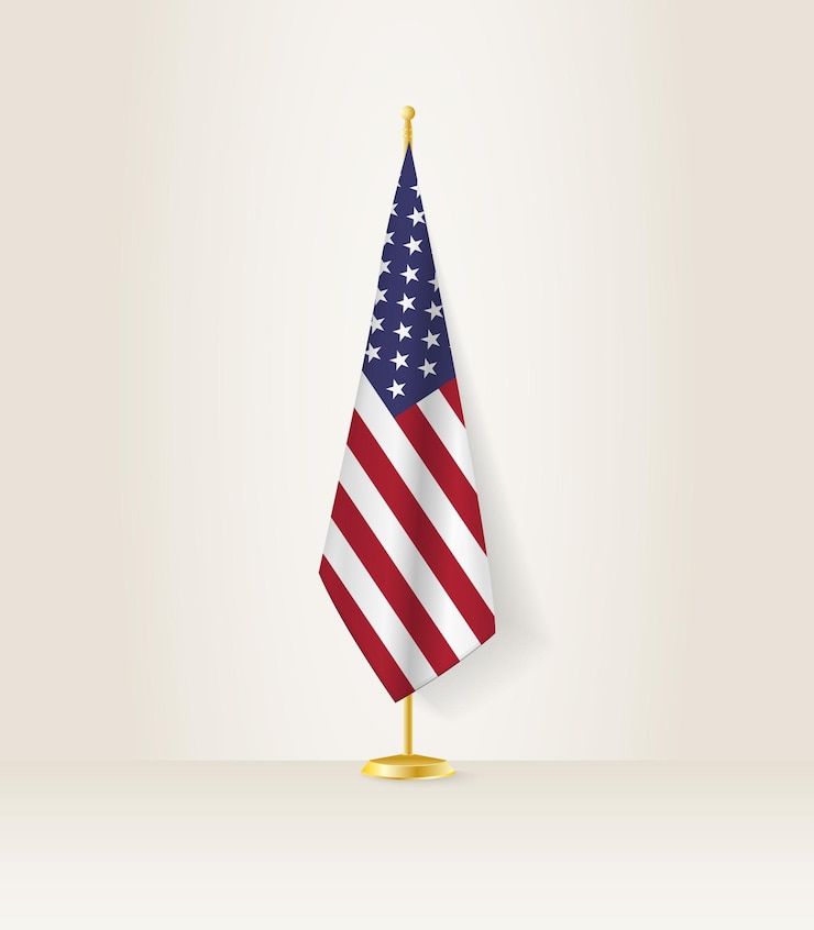 Wektor flaga usa na stojaku flagowym