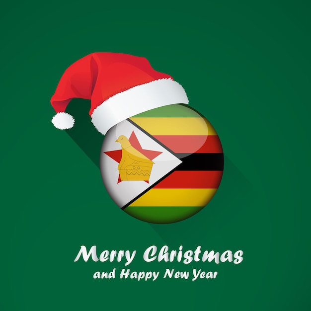 Flaga Zimbabwe. Wesołych świąt I Szczęśliwego Nowego Roku Tło Z Błyszczącym Okrągłym Flaga Zimbabwe. Ilustracji Wektorowych.
