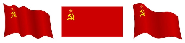 Plik wektorowy flaga związku radzieckiego zsrr w pozycji statycznej i w ruchu rozwijająca się na wietrze w dokładnych kolorach i rozmiarach na białym tle