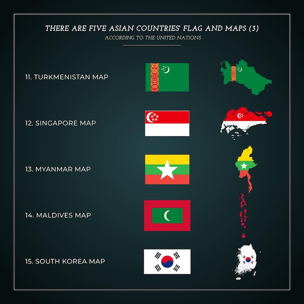 Plik wektorowy flagi i mapy pięciu krajów azjatyckich (3)