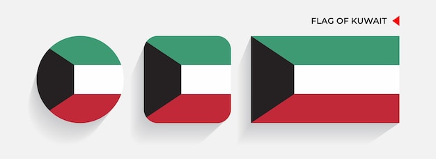 Plik wektorowy flagi kuwejtu ułożone w okrągłe kwadratowe i prostokątne kształty