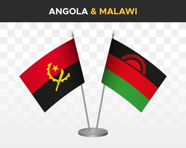 Flagi Na Biurko Angola Vs Malawi Makieta Na Białym Tle 3d Wektor Ilustracja Flagi Stołowe