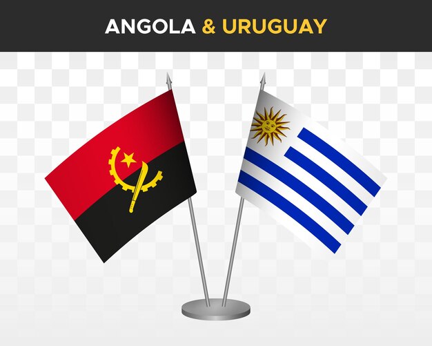 Plik wektorowy flagi na biurko angola vs urugwaj makieta na białym tle 3d wektor ilustracja flagi stołowe