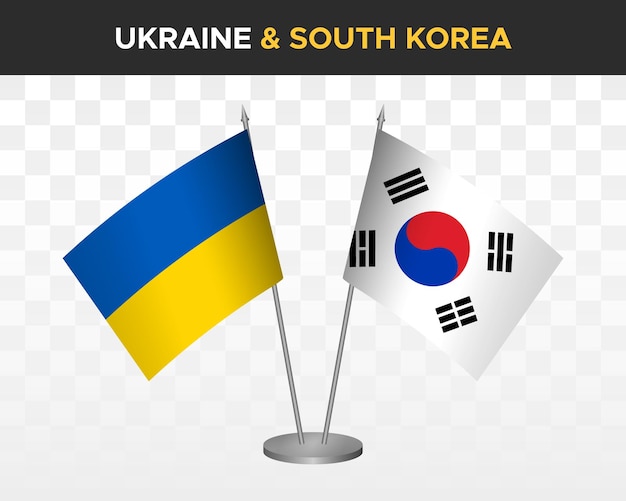 Flagi Na Biurko Ukrainy I Korei Południowej Na Białym Tle Flagi Na Stół Z Ilustracji Wektorowych 3d