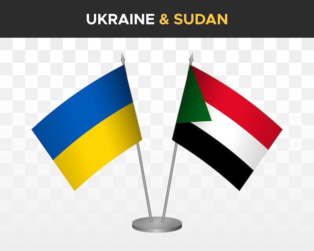 Flagi Na Biurko Ukrainy I Sudanu Na Białym Tle Flagi Na Białym Tle Ilustracji Wektorowych 3d