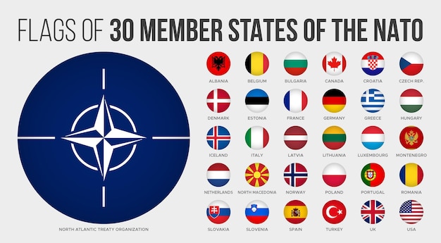 Flagi Państw Członkowskich Nato Okrągły Przycisk Flagi Narodowe Państw Północnoatlantyckich Flagi Nato