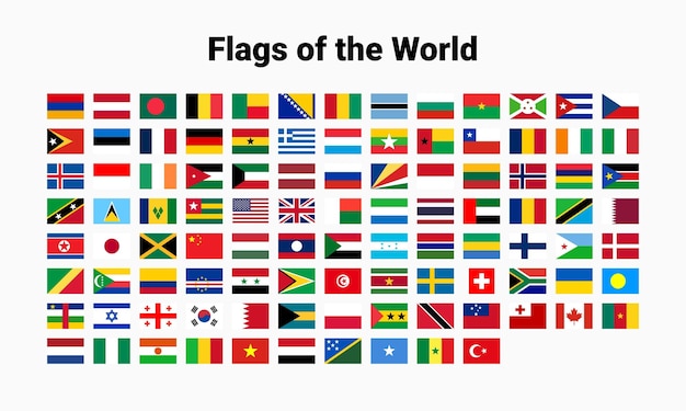 Flagi świata na białym tle.