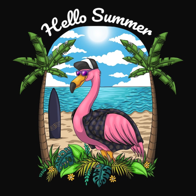 Flamingo fajne wakacje na plaży ilustracji wektorowych