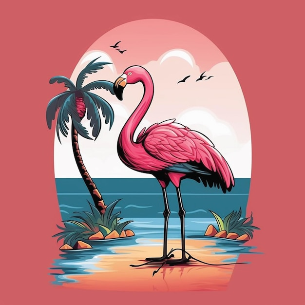 Flamingo Lato Retro Vintage Design California Plam Tree Style