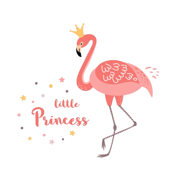 Flamingo Princess ładny Różowy Tekst Flamingo Mała Księżniczka Na Białym Tle Dziewczyny Drukują Wektor
