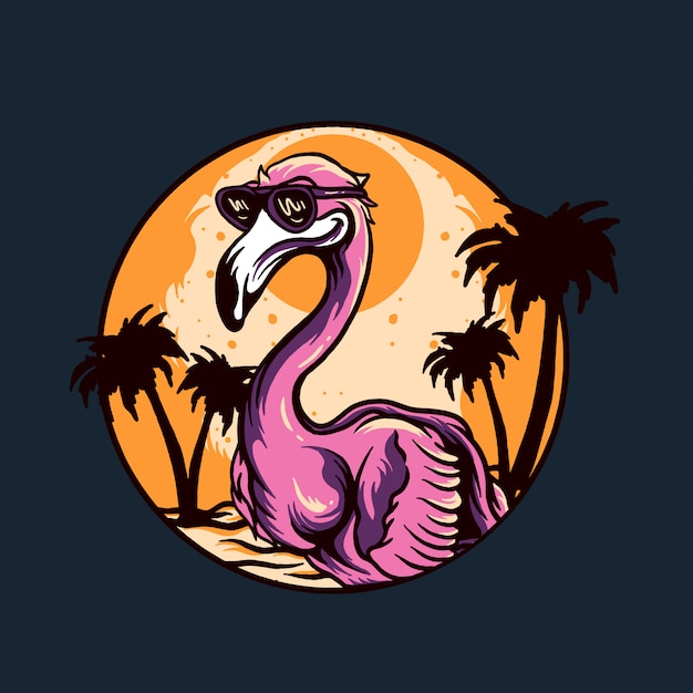 Plik wektorowy flamingo ptak z letnią sceną ilustracji