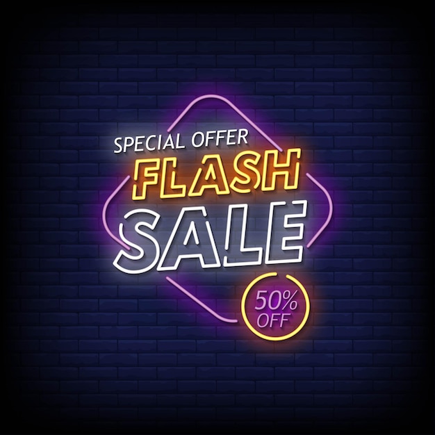 Flash sprzedaż neonowy szyld na ścianie z cegły