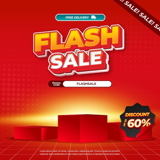 Flash sprzedaż zniżki oferuje czerwony gradient pudełko podium wystawę baner