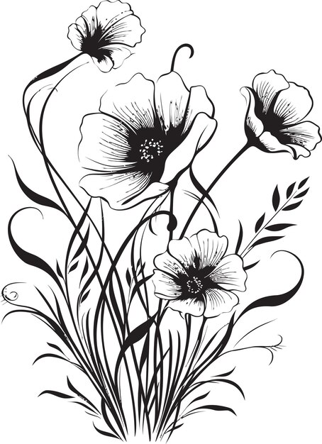 Plik wektorowy floral elegance black vector logo design z botanicznymi kwiatami serenity in black sleek icon featuri