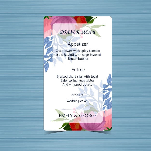 Floral Menu Weselne Z Pięknymi Kwiatami