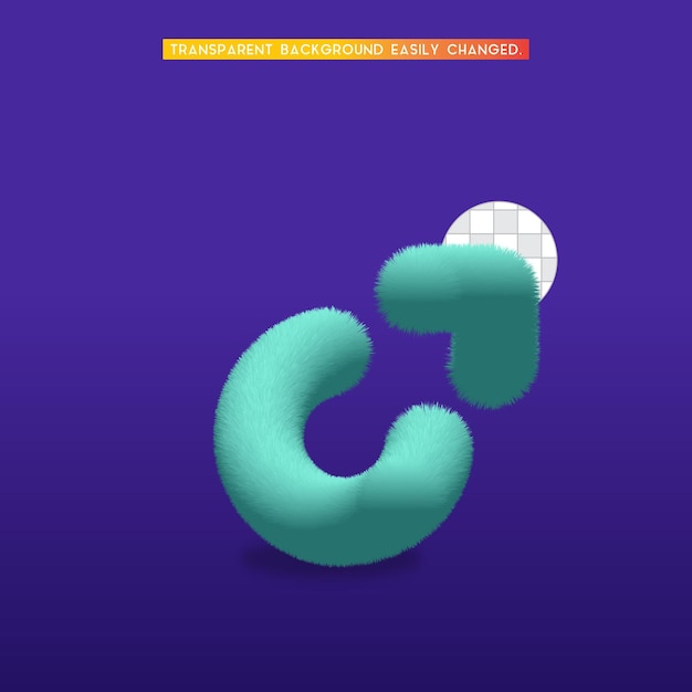 Fluffy 3D C Letter on Purple Background