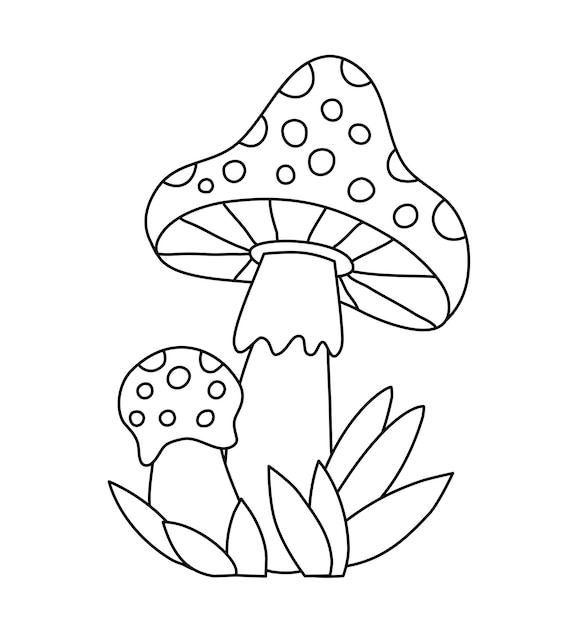 Plik wektorowy fly agaric ilustracja dla dzieci wektor doodle szablon czarno-biały