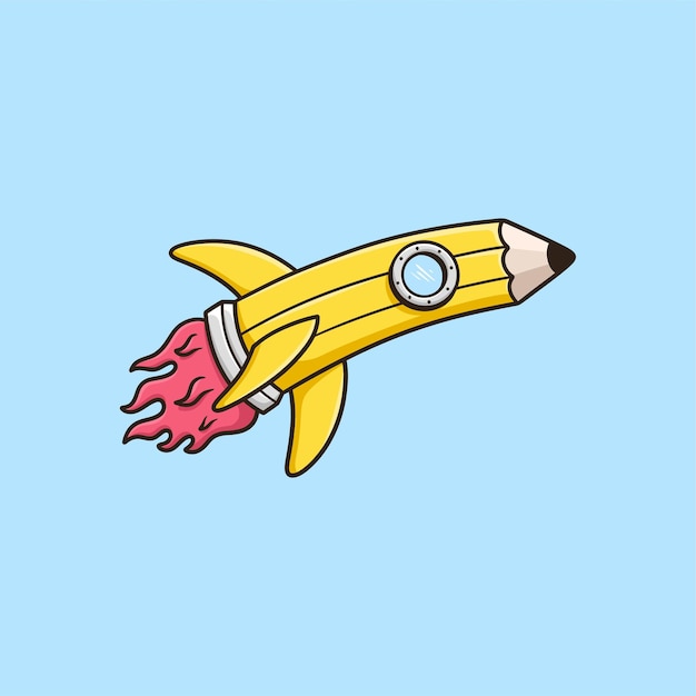 Fly Rocket Ołówek Ilustracja Kreskówka Wektor