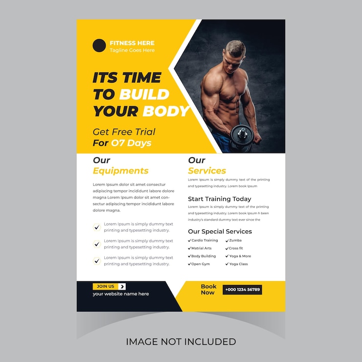 Wektor flyer do siłowni i ćwiczeń fitness, kulturystyka, sport, sportowy flyer, szablon, projekt, broszura plakatów