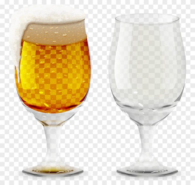 Plik wektorowy foamy beer glass realistyczny wektor, puste i pełne przezroczyste szkło. ikona napoju alkoholowego ilustracja 3d