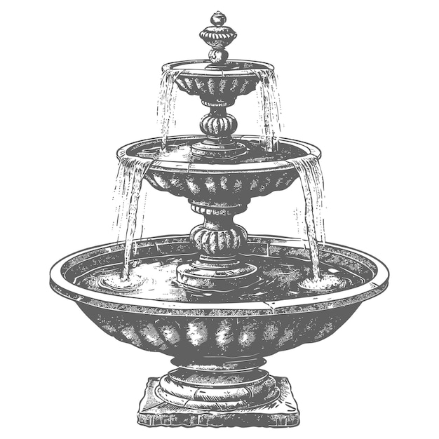 Plik wektorowy fontanna wodna lub studnia wodna w starym stylu grawerowania