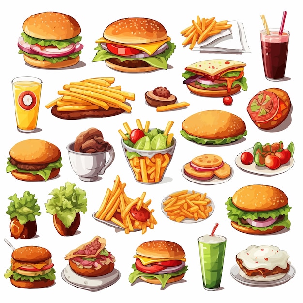 Food_set_vector_illustration_white_background