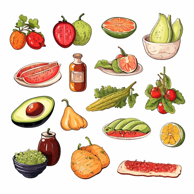 Food_set_vector_illustration_white_background