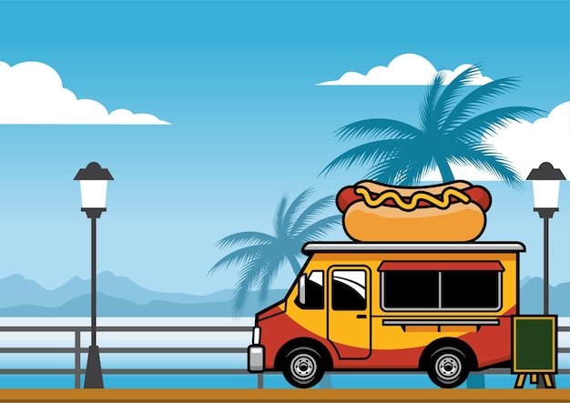 Food Truck Sprzedający Hot Doga Na Plaży