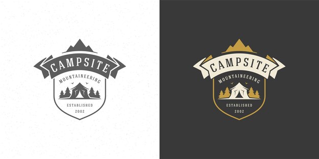 Forest Camping Logo Emblemat Letni Kemping Wektor Ilustracja Z Namiotami I Sylwetkami Drzew Sosnowych