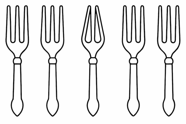 Wektor fork line art ekspresywny projekt naczyń jadalnych