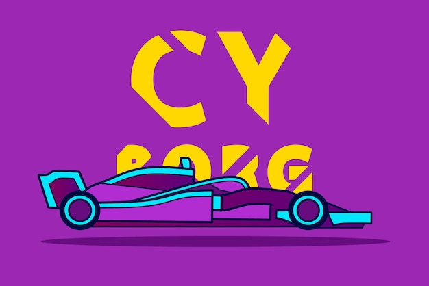 Formuła 1 Samochód Wyścigowy W Stylu Cyberpunk Ilustracja Kreskówka