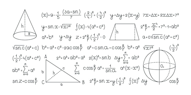 Plik wektorowy formuły matematyka i symbole geometryczne infografiki dla projektów naukowych, zdjęcia różnych liczb i wykresy, wektory matematyczne, ikony matematyczne