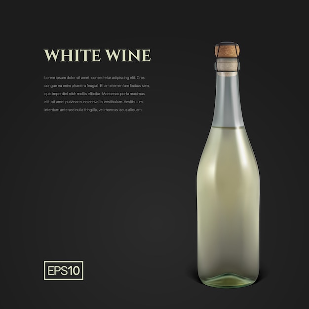 Plik wektorowy fotorealistyczna butelka białego wina musującego na czarnym tle
