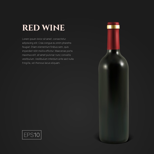 Fotorealistyczna Butelka Czerwonego Wina Na Czarno
