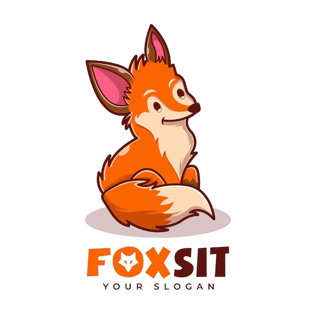 Fox Siedzi Szablon Logo Kreskówka Maskotka